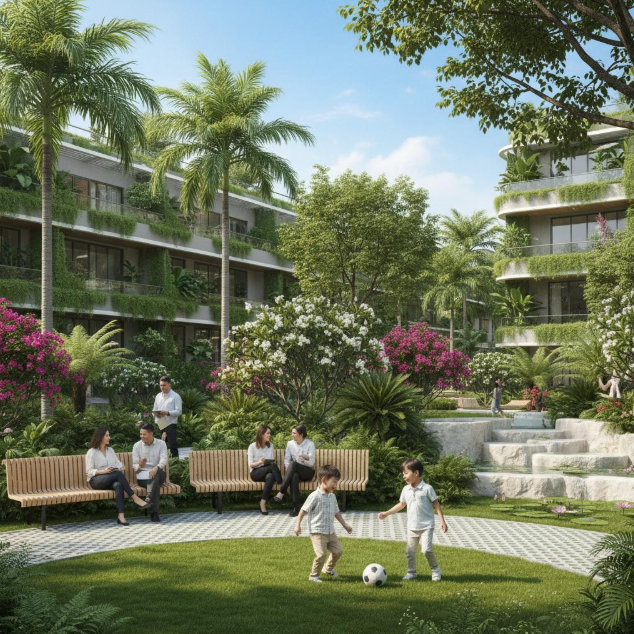 Kiến trúc xanh góp phần kiến tạo môi trường sống lành mạnh, nâng cao sức khỏe và gắn kết cộng đồng.