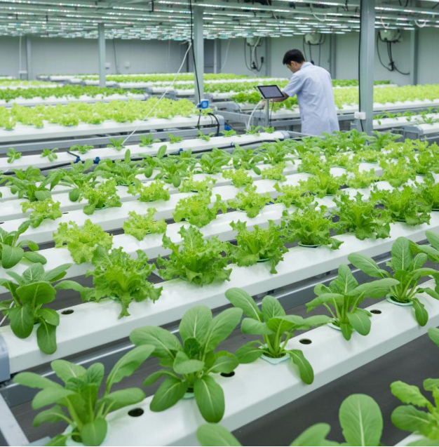 Các hệ thống thủy canh hiện đại tối ưu hóa không gian và tài nguyên, mang lại năng suất cao.