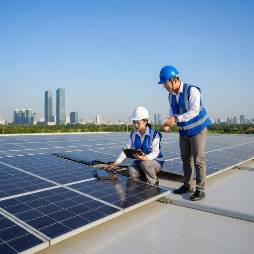 Các kỹ sư đang tích cực triển khai công nghệ năng lượng mặt trời, góp phần xây dựng tương lai bền vững.
