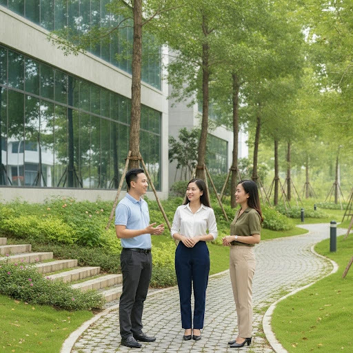Môi trường làm việc xanh, sạch, và chuyên nghiệp nâng cao chất lượng sống và sự hợp tác của người lao động trong khu công nghiệp xanh.